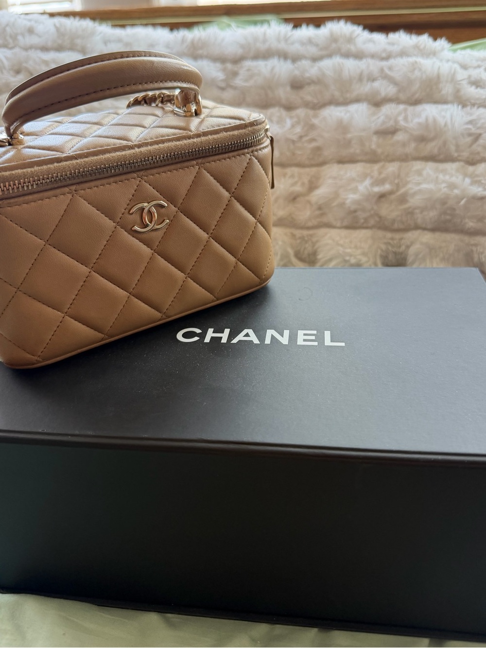CHANEL Quilted Mini Vanity Bag in Taupe